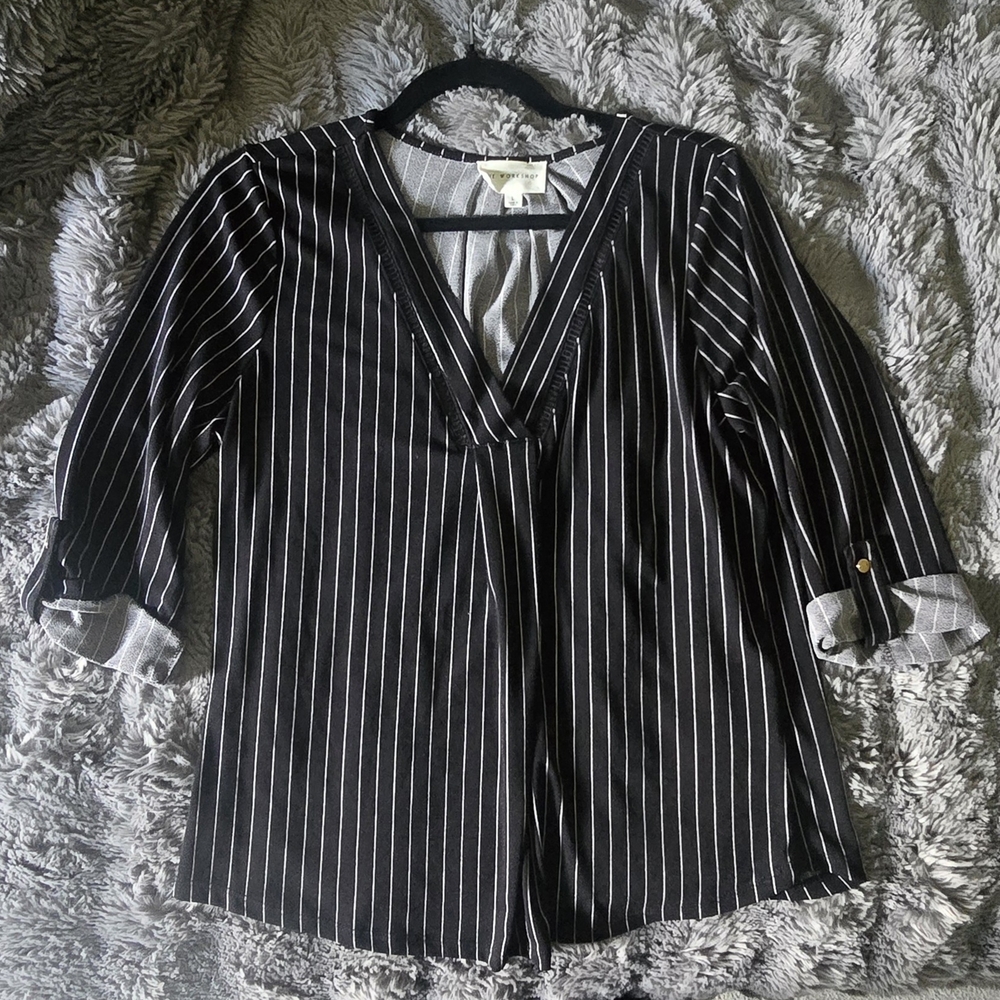 Workshop Republic Clothing Black Pinstripe V-Neck Tunic